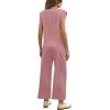 imageSAMPEEL Two Piece Sets for Women Casual Travel Vacation Outfits Summer Wide Leg Crop Pants Lounge SetsPink