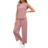 imageSAMPEEL Two Piece Sets for Women Casual Travel Vacation Outfits Summer Wide Leg Crop Pants Lounge SetsPink