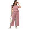 imageSAMPEEL Two Piece Sets for Women Casual Travel Vacation Outfits Summer Wide Leg Crop Pants Lounge SetsPink