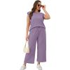 imageSAMPEEL Two Piece Sets for Women Casual Travel Vacation Outfits Summer Wide Leg Crop Pants Lounge SetsPurple