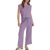 imageSAMPEEL Two Piece Sets for Women Casual Travel Vacation Outfits Summer Wide Leg Crop Pants Lounge SetsPurple