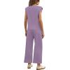 imageSAMPEEL Two Piece Sets for Women Casual Travel Vacation Outfits Summer Wide Leg Crop Pants Lounge SetsPurple
