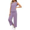 imageSAMPEEL Two Piece Sets for Women Casual Travel Vacation Outfits Summer Wide Leg Crop Pants Lounge SetsPurple