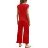 imageSAMPEEL Two Piece Sets for Women Casual Travel Vacation Outfits Summer Wide Leg Crop Pants Lounge SetsRed