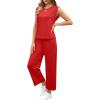 imageSAMPEEL Two Piece Sets for Women Casual Travel Vacation Outfits Summer Wide Leg Crop Pants Lounge SetsRed