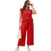 imageSAMPEEL Two Piece Sets for Women Casual Travel Vacation Outfits Summer Wide Leg Crop Pants Lounge SetsRed