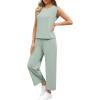 imageSAMPEEL Two Piece Sets for Women Casual Travel Vacation Outfits Summer Wide Leg Crop Pants Lounge SetsSage Green