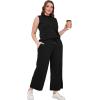 imageSAMPEEL Two Piece Sets for Women Summer Outfits Lounge Sets Mock Neck Tops Wide Leg Crop Pants Vacation Travel OutfitsBlack