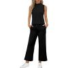 imageSAMPEEL Two Piece Sets for Women Summer Outfits Lounge Sets Mock Neck Tops Wide Leg Crop Pants Vacation Travel OutfitsBlack