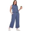 imageSAMPEEL Two Piece Sets for Women Summer Outfits Lounge Sets Mock Neck Tops Wide Leg Crop Pants Vacation Travel OutfitsBlue