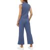 imageSAMPEEL Two Piece Sets for Women Summer Outfits Lounge Sets Mock Neck Tops Wide Leg Crop Pants Vacation Travel OutfitsBlue