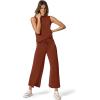 imageSAMPEEL Two Piece Sets for Women Summer Outfits Lounge Sets Mock Neck Tops Wide Leg Crop Pants Vacation Travel OutfitsCaramel