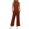 imageSAMPEEL Two Piece Sets for Women Summer Outfits Lounge Sets Mock Neck Tops Wide Leg Crop Pants Vacation Travel OutfitsCaramel