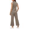 imageSAMPEEL Two Piece Sets for Women Summer Outfits Lounge Sets Mock Neck Tops Wide Leg Crop Pants Vacation Travel OutfitsCoffee