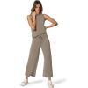 imageSAMPEEL Two Piece Sets for Women Summer Outfits Lounge Sets Mock Neck Tops Wide Leg Crop Pants Vacation Travel OutfitsCoffee