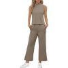 imageSAMPEEL Two Piece Sets for Women Summer Outfits Lounge Sets Mock Neck Tops Wide Leg Crop Pants Vacation Travel OutfitsCoffee