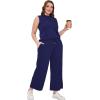 imageSAMPEEL Two Piece Sets for Women Summer Outfits Lounge Sets Mock Neck Tops Wide Leg Crop Pants Vacation Travel OutfitsDark Blue