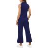 imageSAMPEEL Two Piece Sets for Women Summer Outfits Lounge Sets Mock Neck Tops Wide Leg Crop Pants Vacation Travel OutfitsDark Blue