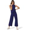 imageSAMPEEL Two Piece Sets for Women Summer Outfits Lounge Sets Mock Neck Tops Wide Leg Crop Pants Vacation Travel OutfitsDark Blue