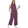 imageSAMPEEL Two Piece Sets for Women Summer Outfits Lounge Sets Mock Neck Tops Wide Leg Crop Pants Vacation Travel OutfitsGrape Purple