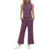 imageSAMPEEL Two Piece Sets for Women Summer Outfits Lounge Sets Mock Neck Tops Wide Leg Crop Pants Vacation Travel OutfitsGrape Purple
