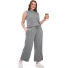 imageSAMPEEL Two Piece Sets for Women Summer Outfits Lounge Sets Mock Neck Tops Wide Leg Crop Pants Vacation Travel OutfitsGray