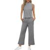 imageSAMPEEL Two Piece Sets for Women Summer Outfits Lounge Sets Mock Neck Tops Wide Leg Crop Pants Vacation Travel OutfitsGray