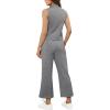 imageSAMPEEL Two Piece Sets for Women Summer Outfits Lounge Sets Mock Neck Tops Wide Leg Crop Pants Vacation Travel OutfitsGray