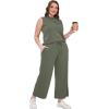 imageSAMPEEL Two Piece Sets for Women Summer Outfits Lounge Sets Mock Neck Tops Wide Leg Crop Pants Vacation Travel OutfitsGreen
