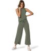 imageSAMPEEL Two Piece Sets for Women Summer Outfits Lounge Sets Mock Neck Tops Wide Leg Crop Pants Vacation Travel OutfitsGreen
