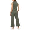 imageSAMPEEL Two Piece Sets for Women Summer Outfits Lounge Sets Mock Neck Tops Wide Leg Crop Pants Vacation Travel OutfitsGreen