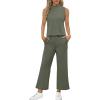 imageSAMPEEL Two Piece Sets for Women Summer Outfits Lounge Sets Mock Neck Tops Wide Leg Crop Pants Vacation Travel OutfitsGreen