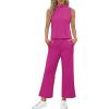 imageSAMPEEL Two Piece Sets for Women Summer Outfits Lounge Sets Mock Neck Tops Wide Leg Crop Pants Vacation Travel OutfitsHot Pink