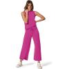 imageSAMPEEL Two Piece Sets for Women Summer Outfits Lounge Sets Mock Neck Tops Wide Leg Crop Pants Vacation Travel OutfitsHot Pink