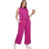 imageSAMPEEL Two Piece Sets for Women Summer Outfits Lounge Sets Mock Neck Tops Wide Leg Crop Pants Vacation Travel OutfitsHot Pink