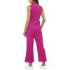 imageSAMPEEL Two Piece Sets for Women Summer Outfits Lounge Sets Mock Neck Tops Wide Leg Crop Pants Vacation Travel OutfitsHot Pink