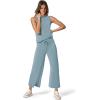 imageSAMPEEL Two Piece Sets for Women Summer Outfits Lounge Sets Mock Neck Tops Wide Leg Crop Pants Vacation Travel OutfitsLake Blue