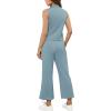 imageSAMPEEL Two Piece Sets for Women Summer Outfits Lounge Sets Mock Neck Tops Wide Leg Crop Pants Vacation Travel OutfitsLake Blue