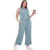 imageSAMPEEL Two Piece Sets for Women Summer Outfits Lounge Sets Mock Neck Tops Wide Leg Crop Pants Vacation Travel OutfitsLake Blue