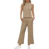 imageSAMPEEL Two Piece Sets for Women Summer Outfits Lounge Sets Mock Neck Tops Wide Leg Crop Pants Vacation Travel OutfitsLight Brown