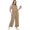 imageSAMPEEL Two Piece Sets for Women Summer Outfits Lounge Sets Mock Neck Tops Wide Leg Crop Pants Vacation Travel OutfitsLight Brown