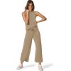 imageSAMPEEL Two Piece Sets for Women Summer Outfits Lounge Sets Mock Neck Tops Wide Leg Crop Pants Vacation Travel OutfitsLight Brown