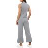 imageSAMPEEL Two Piece Sets for Women Summer Outfits Lounge Sets Mock Neck Tops Wide Leg Crop Pants Vacation Travel OutfitsLight Gray