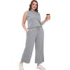 imageSAMPEEL Two Piece Sets for Women Summer Outfits Lounge Sets Mock Neck Tops Wide Leg Crop Pants Vacation Travel OutfitsLight Gray