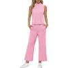 imageSAMPEEL Two Piece Sets for Women Summer Outfits Lounge Sets Mock Neck Tops Wide Leg Crop Pants Vacation Travel OutfitsLight Pink