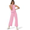 imageSAMPEEL Two Piece Sets for Women Summer Outfits Lounge Sets Mock Neck Tops Wide Leg Crop Pants Vacation Travel OutfitsLight Pink