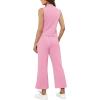 imageSAMPEEL Two Piece Sets for Women Summer Outfits Lounge Sets Mock Neck Tops Wide Leg Crop Pants Vacation Travel OutfitsLight Pink