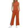 imageSAMPEEL Two Piece Sets for Women Summer Outfits Lounge Sets Mock Neck Tops Wide Leg Crop Pants Vacation Travel OutfitsOrange