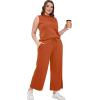 imageSAMPEEL Two Piece Sets for Women Summer Outfits Lounge Sets Mock Neck Tops Wide Leg Crop Pants Vacation Travel OutfitsOrange