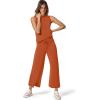 imageSAMPEEL Two Piece Sets for Women Summer Outfits Lounge Sets Mock Neck Tops Wide Leg Crop Pants Vacation Travel OutfitsOrange